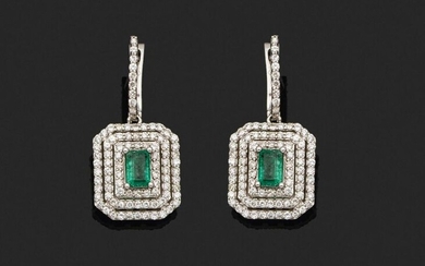 Pair of decorative emerald earrings
