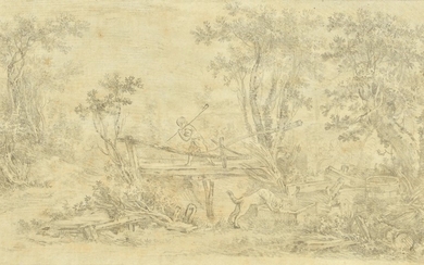 Scuola Veneta, XVIII sec., Paesaggio con bambino e cane