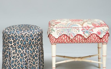 Painted Faux Bamboo Stool and an Upholstered Stool