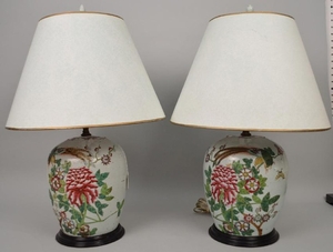 Pair Chinese porcelain ginger jar lamps, 11 1/'2"h and