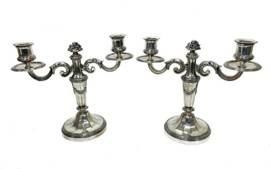 Pair Christofle Silverplate Two Arm Candelabras. Early 20th Century