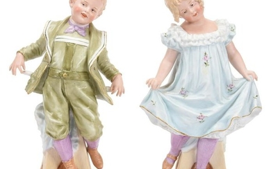 Pair Heubach Bisque Figurines, Both Marked