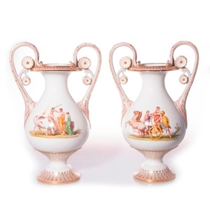 Pair Large Baluster Vases with Painted Scenes. French