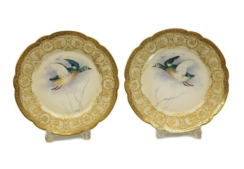 Pair Limoges Avenir Tiffany Porcelain Cabinet Plates