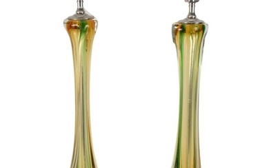 Pair MCM Seguso Murano Glass Table Lamps - A pair of Seguso Murano Art Glass lamps, Lucite bases.