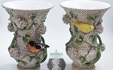 Pair Of 19th C. Snowball Schneeballen Meissen Vases