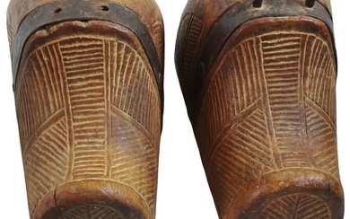 Pair Of Large African Carved Wooden Shoes