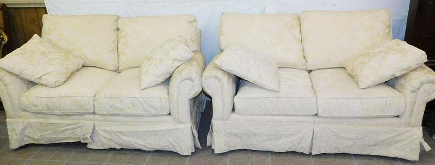 Pair Upholstered Love Seats W/ Down Cushions