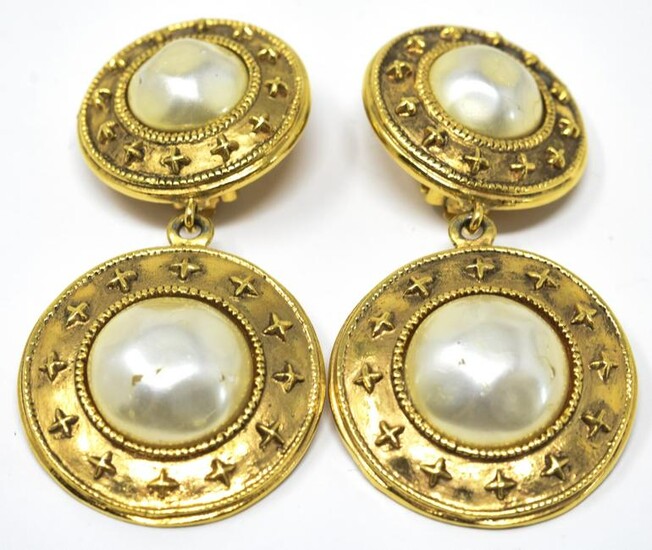 Pair Vintage Chanel Faux Pearl Clip On Earrings