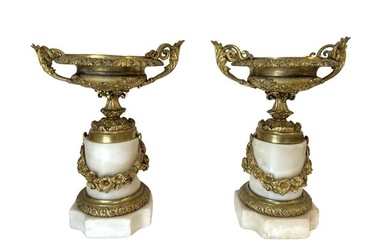 Pair of 19th Century Gilt Bronze and Marble Vases