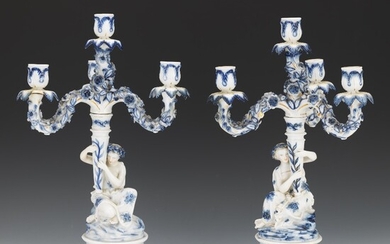 Pair of Blue and White Candelabra, ca. 19th Century