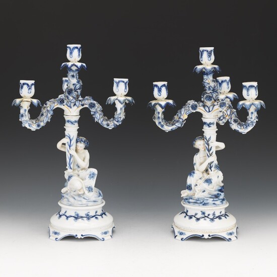 Pair of Blue and White Candelabra, ca. 19th Century