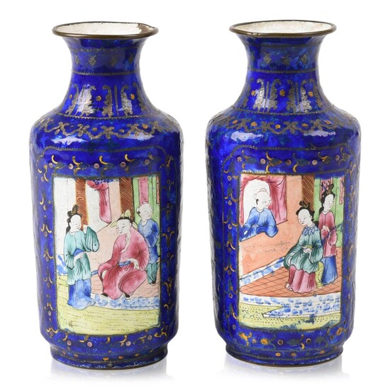 Pair of Chinese Canton Enamel Vases