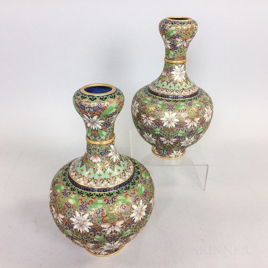 Pair of Chinese Champleve Vases, ht. 10 1/2 in.