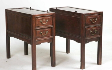 Pair of Chinese Hardwood Two Drawer Stands