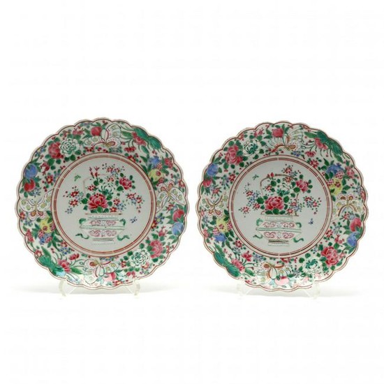 Pair of Chinese Porcelain Famille Rose Plates with
