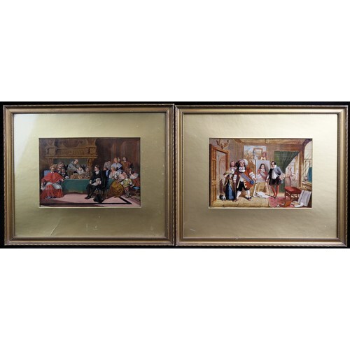 Pair of French 19th century paintings. Oil on panel. The fir...