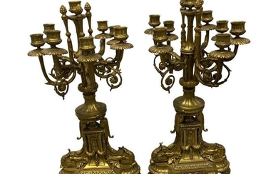 Pair of French Dore Bronze Eight Light Candelabras