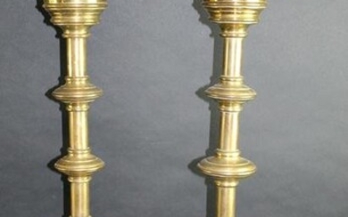 Pair of French brass altar prickets or candlesticks