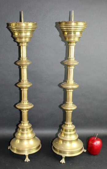 Pair of French brass altar prickets or candlesticks
