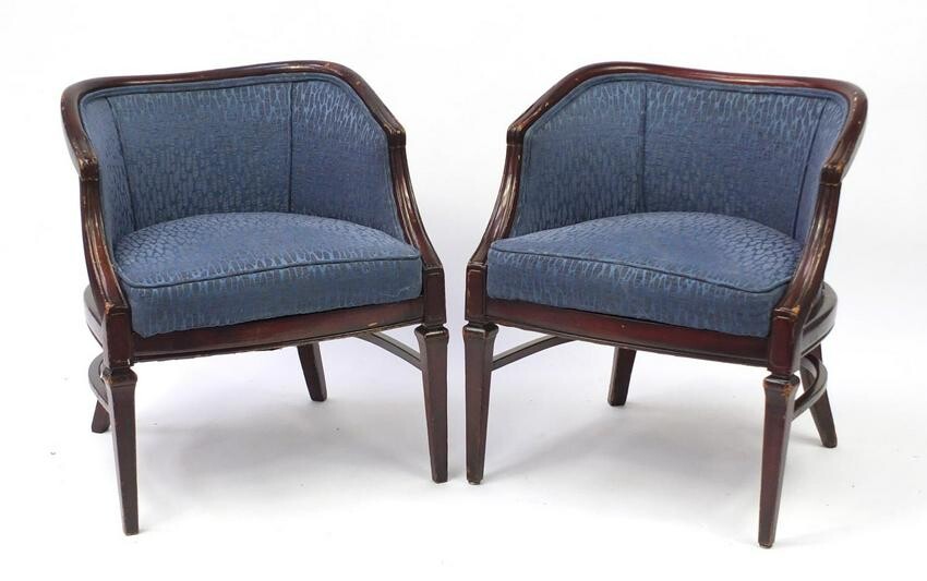 Pair of French style mahogany framed tub chairs with