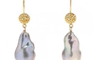 Pair of Gold and Baroque Pearl Earrings