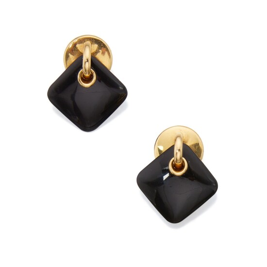 Pair of Gold and Onyx Pendant-Earclips, Aldo Cipullo for Cartier