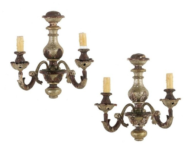Pair of Italian Silver Giltwood Sconces