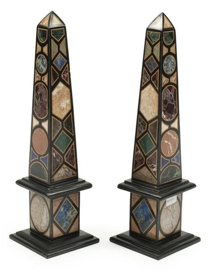 Pair of Italian Specimen Marble Obelisks