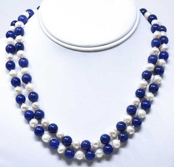 Pair of Lapis Lazuli & Baroque Pearl Necklaces