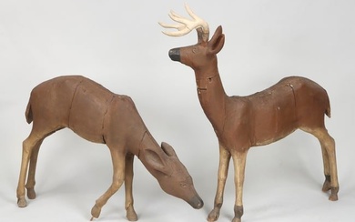 Pair of Life-Size Folk Art Deer Buck
