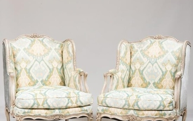Pair of Louis XV Style White Painted Winged Bergè