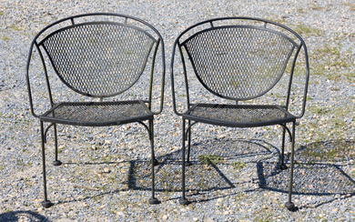 Pair of Mid Century Modern MCM Salterini Style Wrought Iron Mesh Chairs