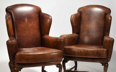 Pair of Mobili Bertelè Leather Wing Chairs