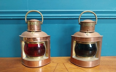 Pair of brass and copper Port and Starboard ship's lanterns ...