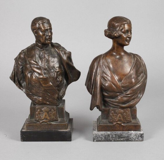 Pair of bronze busts Belgian royal couple