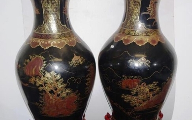 Pair of large Chinese lacquer ware floor vases on...