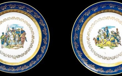 Pair of porcelain plates, Bataille de Wagram and Bataille de Friedland, Limoges