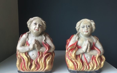 Pair of sculptures - female souls in purgatory - Limestone - Early 16th century