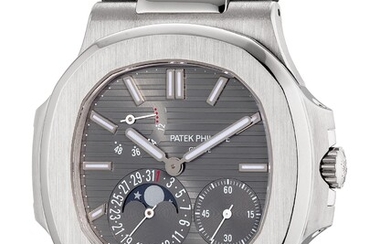 Patek Philippe, Ref. 5712G-001 A fine and rare white gold wristwatch with small seconds, date, moon phases, power reserve indication, Certificate of Origin and presentation box