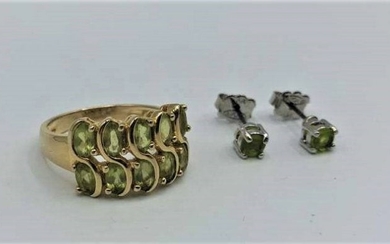 Peridot Stud Earrings & Peridot .925 Sterling Ring