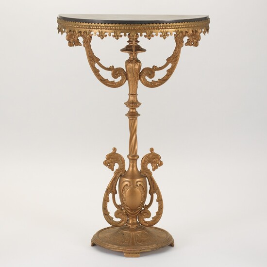 Petite Cast Iron Demilune Table with Marble Top