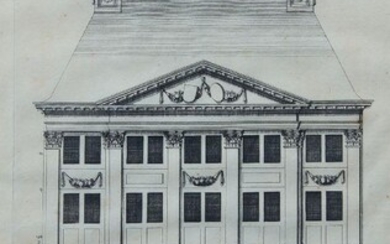 AMENDMENT: Please note VAT is payable on the hammer price for this Lot.Philips Vingboons, Dutch 1607-1678- Architectural elevation with Ionic and Corinthian columns; engraving, 34.5 x 20 cm