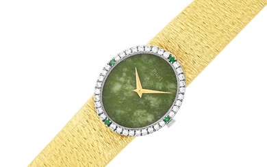 Piaget Gold, Nephrite, Diamond and Emerald Wristwatch