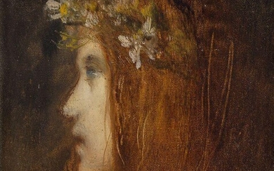 Pierre Amédée Marcel-Beronneau, French 1869-1937- Ophelia; oil on board, bears atelier stamp on the reverse, 13.5x11.5cm Provenance: Sotheby's Olympia, 20 May 2003, lot 297; Private Collection, London