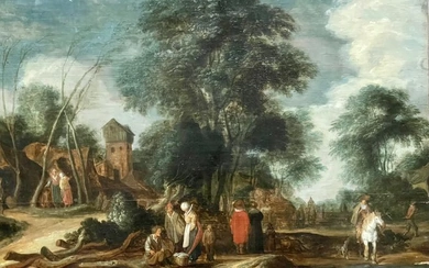 Pieter de Molijn (1595-1661), Attributed to - A Wooded Rural Scene on the Outskirts of a Village