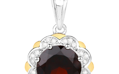 Plated Rhodium 2.25ct Garnet and Diamond Pendant with Chain