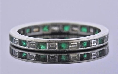 Platinum Diamond Emerald Eternity Wedding Band Ring