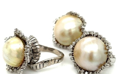 Platinum Pearl & Diamond/Mabe Pearl Ring and Earrings Set