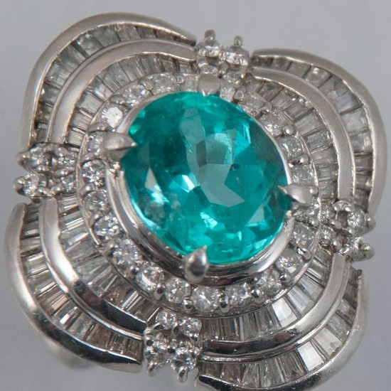 Platinum diamond and emerald ring